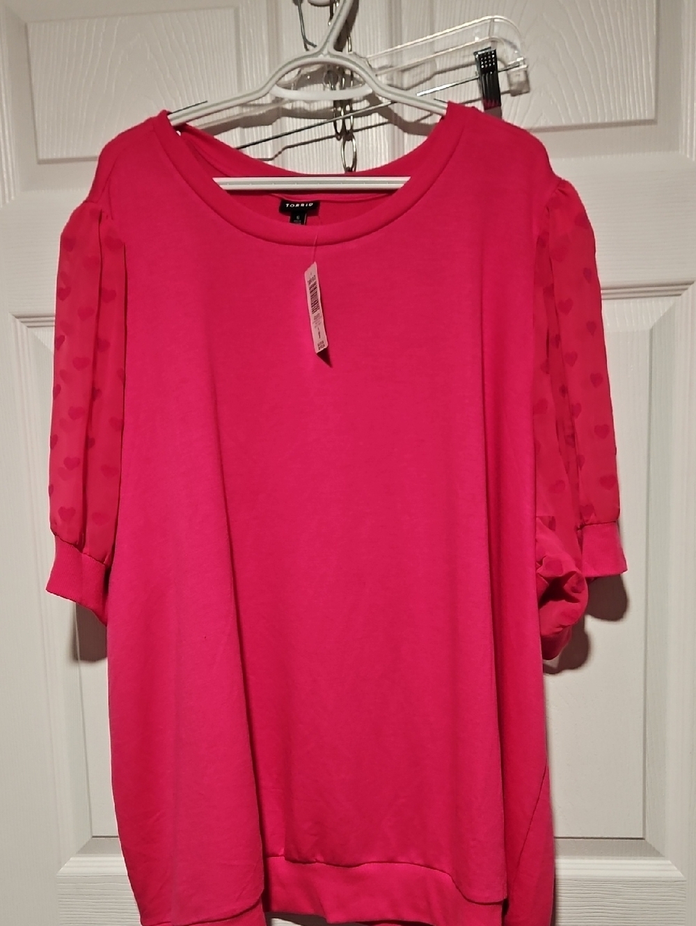 Torrid Hot Pink Blouse with Sheer Heart-Print Sleeves